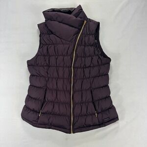 Athleta Quilted Puffer Vest in Deep Plum with Gold Zipper